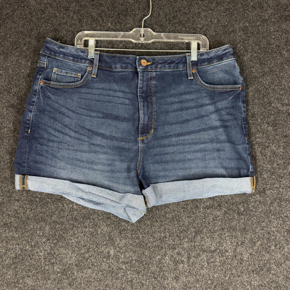 Sonoma Shorts Women 20W Plus Blue Denim Dark Wash High Rise Chino Cuffed Pockets